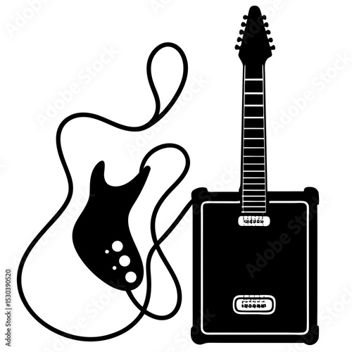 Electric guitar with amplifier and cable silhouette