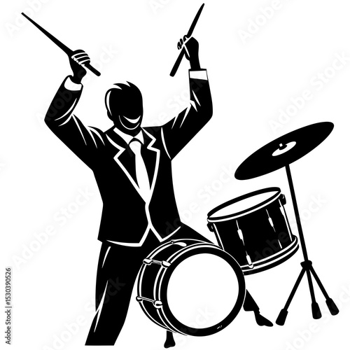 Businessman playing drums with enthusiasm