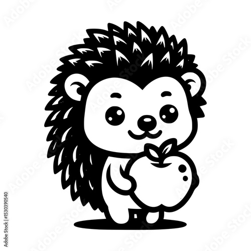 Adorable cartoon hedgehog holding an apple