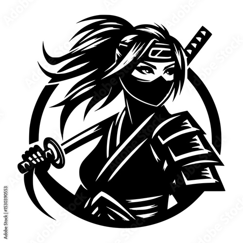 Female ninja warrior with katana sword