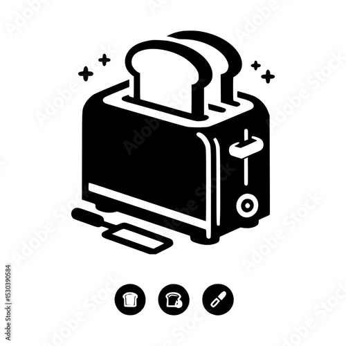 Two slice toaster icon with bread and spatula