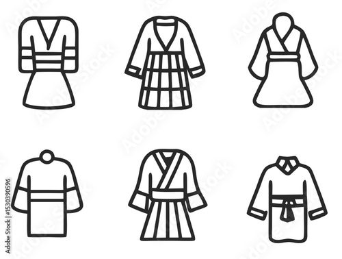 Elegant Korean Hanbok Icons Set Traditional Fashion 