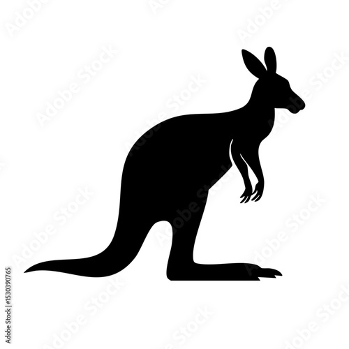 Black Silhouette Of Kangaroo Standing In Profile With Minimal Lines For Wildlife, Animal, And Nature Art Design