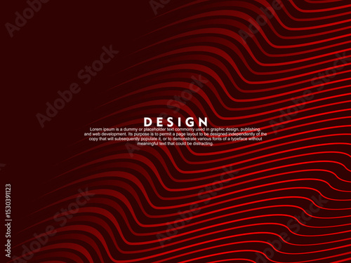 Abstract red glowing geometric lines on dark red background. Modern shiny red wave lines pattern. Futuristic technology concept, suitable for covers, posters, banners, brochures, websites, etc.