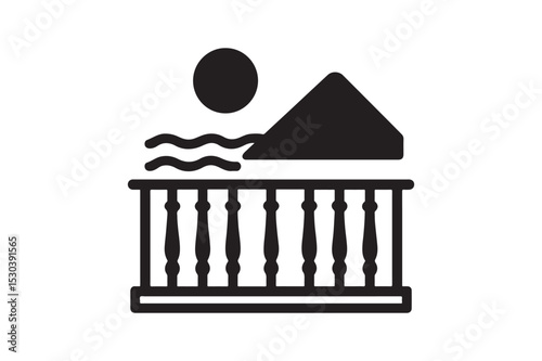 Balcony View silhouette vector with white background