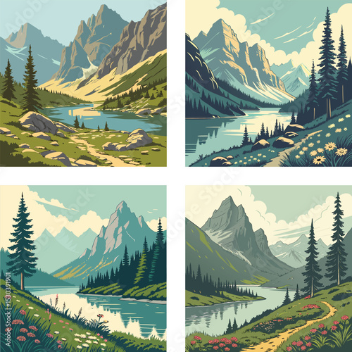 A mountain lake surrounded by towering peaks.
