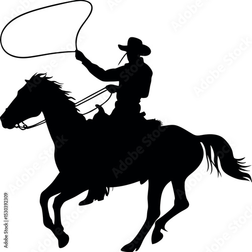 Man on Horse silhouettes, cowboy riding a running horse, Western riding discipline Reining vector collection.