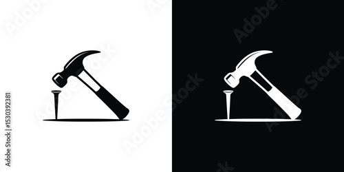 Hammer and Nail Illustration Black and White Construction Tool Imagery