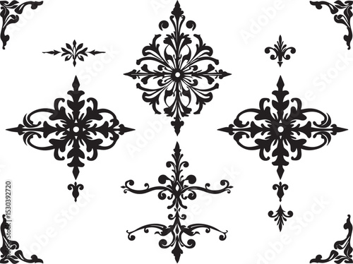 A set of elements, symbols, ornaments, mandalas. Hand drawn vector illustration	