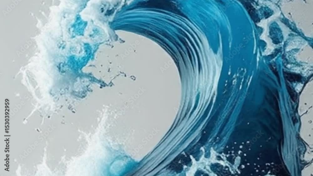A giant, realistic ocean wave bursting from the pages of an open book, water droplets suspended in air