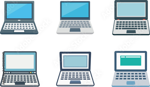 Collection of laptop computers isolated on white background in a flat design style