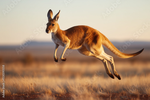 Kangaroo Leaping Gracefully Across a Vast Grassland – Symbol of Progress and Growth