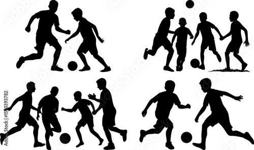 boys playing soccer in dusty field.eps