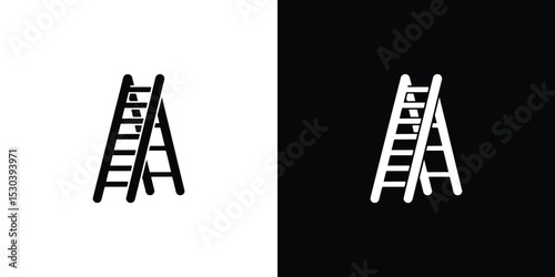 Simple Black and White Ladder Icon on Split Background with Differing Color Schemes