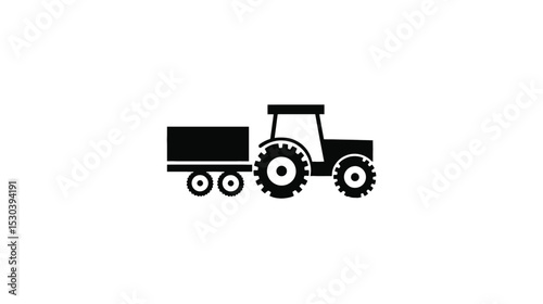 Farm Tractor Icon: Simple Black Agricultural Vehicle Silhouette