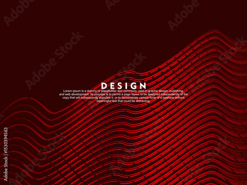 Abstract red glowing geometric lines on dark red background. Modern shiny red wave lines pattern. Futuristic technology concept, suitable for covers, posters, banners, brochures, websites, etc.
