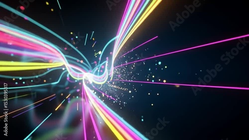 Futuristic Abstract Background with Glowing Light Trails and Data Flow Animation – Seamless Loop