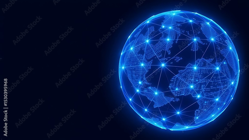 Abstract Global Network with Glowing Connections Spanning the Earth, Representing Worldwide Digital Communication and Internet Connectivity Abstract Global Network with Glowing Connections Spanning the Earth, Representing Worldwide Digital Communication and Internet Connectivity