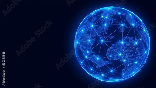 Abstract Global Network with Glowing Connections Spanning the Earth, Representing Worldwide Digital Communication and Internet Connectivity