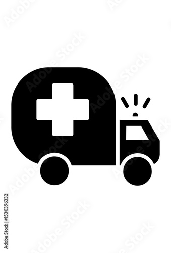 Black ambulance icon. emergency vehicle symbol, cross and siren.
Medical transport graphic. urgent care, health service, assistance.

