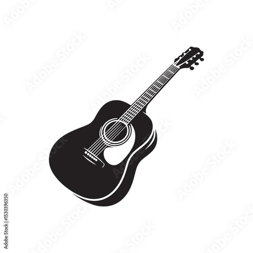 Elegant Acoustic Guitar Silhouette - Flat Vector Guitar - Acoustic Guitar Art File.