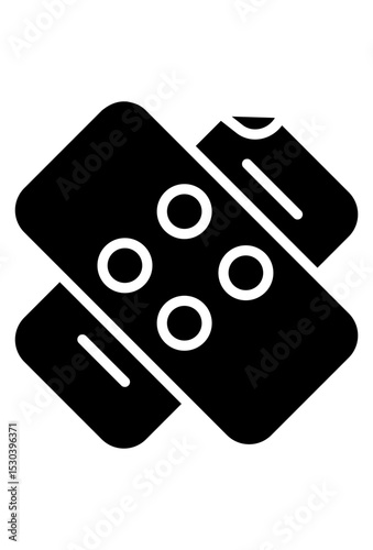 Simple icon of two crossed bandages for medical illustration.
Black silhouette of healing plasters, crossed over, for first aid.
