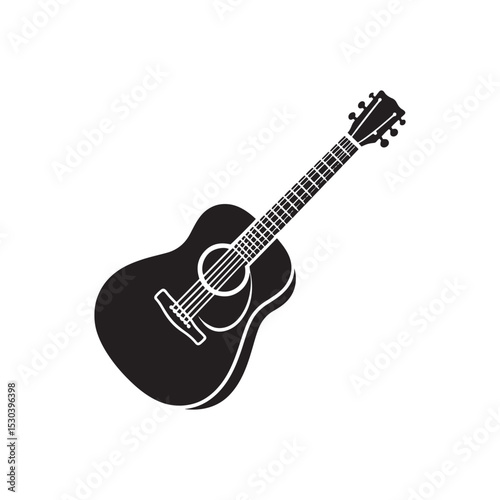 Modern Acoustic Guitar Vector - Flat Guitar Silhouette - Minimal Acoustic Guitar Drawing.