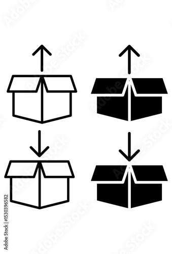 Shipping box with arrows indicating goods moving in and out.
Upload and download arrows for content transfer in a container.

