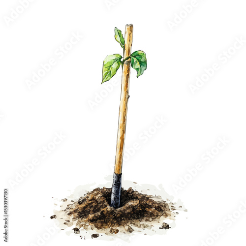 watercolor vector of Dibber Planting Stick, isolated on a white background.