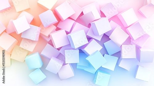 Pastel Cubes Abstract Background: Colorful 3D Geometric Shapes