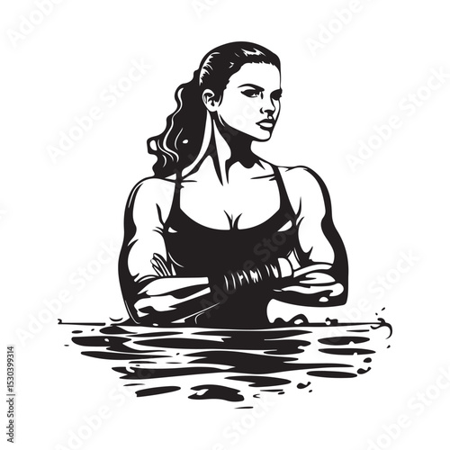 Portrait of a young woman in sport swimming pool Image vector on white background.