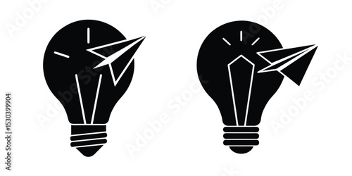 Light Bulb With Paper Airplane Looping Inside Symbolizing Imagination Isolated on White Background