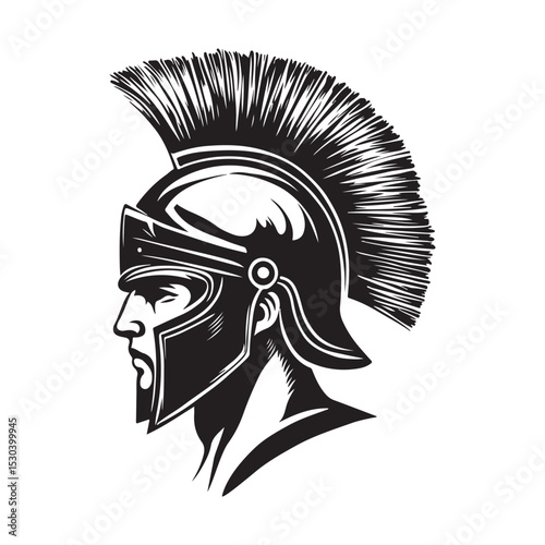 Ancient Greek Warrior in Helmet Image Vector Isolated on white background.