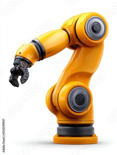 Yellow Robotic Arm 3D Render on White Background