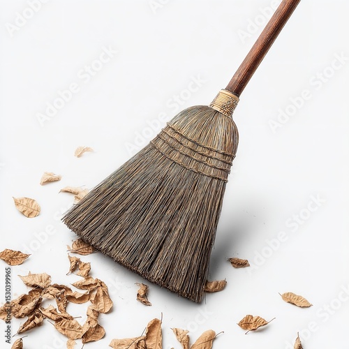 Broom cleaning leaves autumn fall season home house sweeping housework tool equipment clean up chore 100char