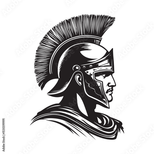 Ancient Greek Warrior in Helmet Image Vector Isolated on white background.