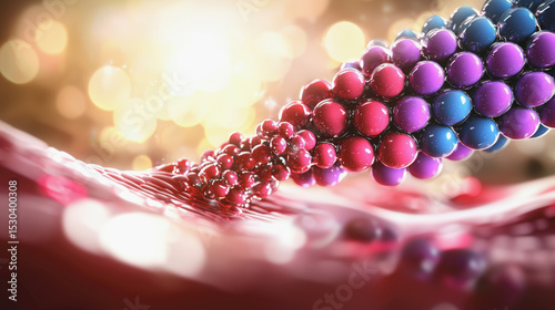 A cluster of colorful spheres merges into a liquid surface with a bright, glowing background.