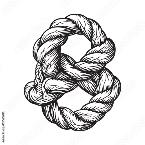 Hand drawn nautical knots of rigging rope vector illustration isolated on white background.
