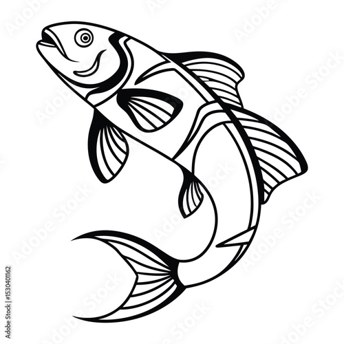 Minimalist Fish Line Art Vector Illustration in Black and White