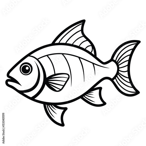 Clean Black and White Fish Line Drawing for Wall Art