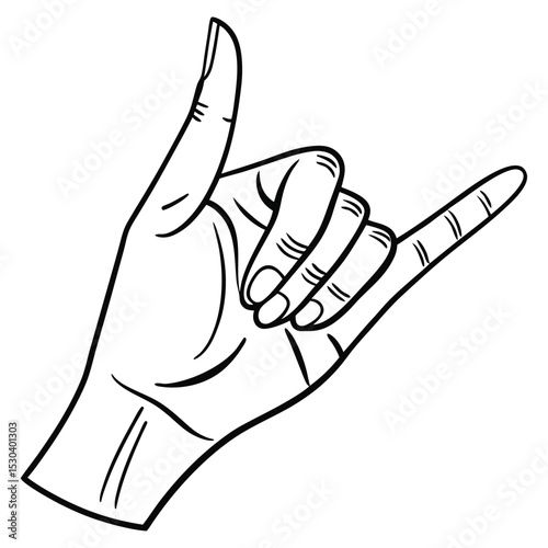 Modern Hand Gesture Outline Drawing in Black and White