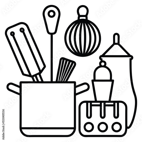 Modern Kitchen Icon Set in Clean Line Vector Design