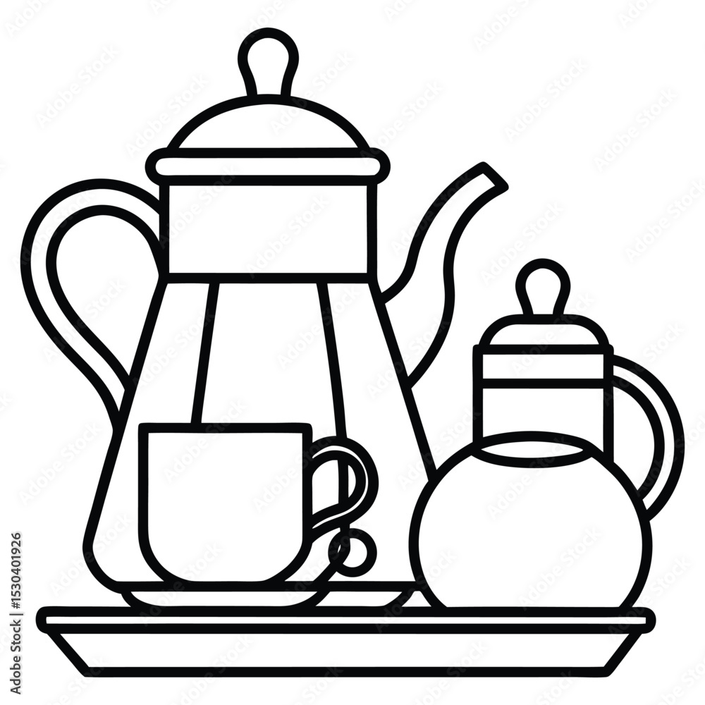 Obraz premium black and white tea and coffee vector line art design