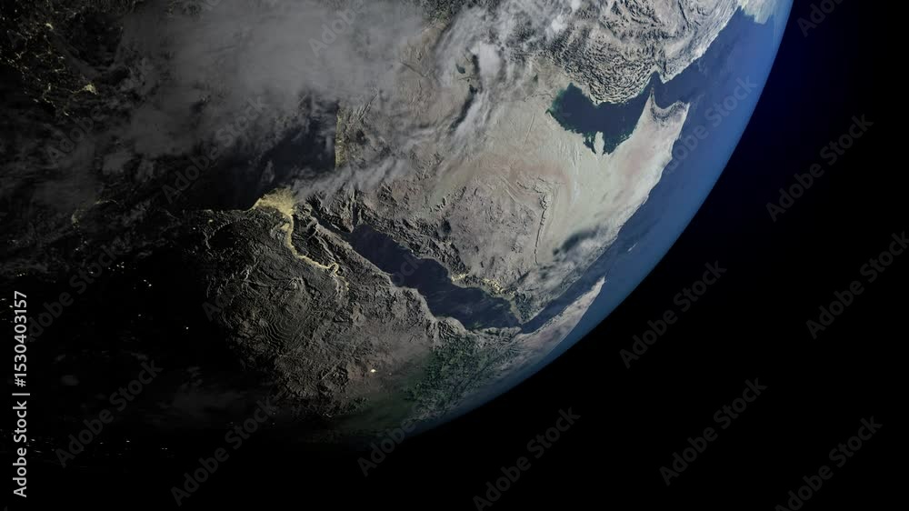 View Of Planet Earth From Space. Middle East shot. Ultra High Definition. 4K. 3840x2160. Realistic 3d Animation