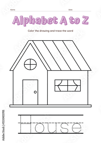 House Coloring page , Coloring page for kids, Zip vector illustration - A To Z colouring Pictures