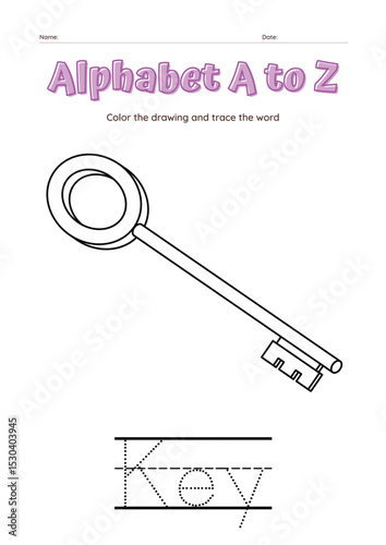 Key Coloring page , Coloring page for kids, Zip vector illustration - A To Z colouring Pictures