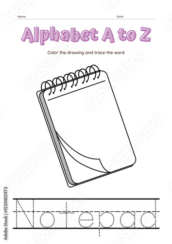Notepad Coloring page , Coloring page for kids, Zip vector illustration - A To Z colouring Pictures