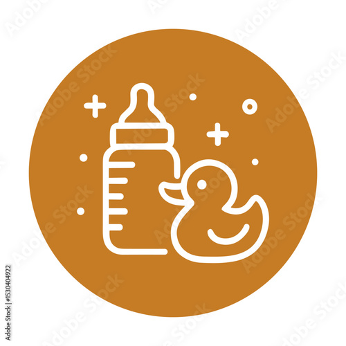 Baby bottle and ducky delight. Icon symbol illustration