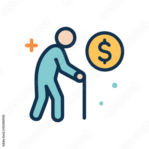 Elderly persons retirement savings concept image. Icon symbol illustration