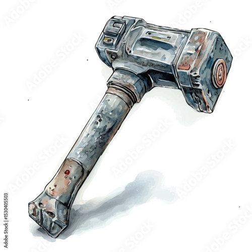Demolition Hammer, watercolor drawing vector, isolated on a white background.